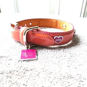 COACH PINK PATENT LEATHER HEART CHARMS DOG PET COLLAR 3357 SIZE EXTRA SMALL